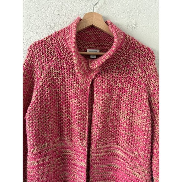 Sundance Selina Wool Blend Crochet Knit Open Font Longline Cardigan Pink Preppy - Picture 6 of 10